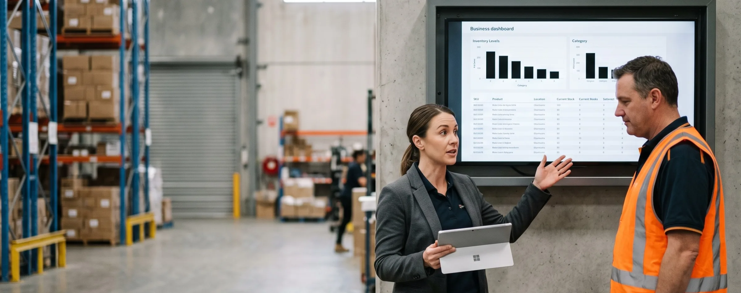 TechnoBeez consultant reviewing warehouse performance data with an operations lead